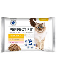 Корм для кошек Perfect Fit Sensitive 1+ с курицей и лососем, 52x85 г цена и информация | Консервы для котов | 220.lv