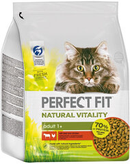Perfect Fit Natural Vitality barība kaķiem, ar liellopu un vistas gaļu, 3x2,4 kg cena un informācija | Sausā barība kaķiem | 220.lv