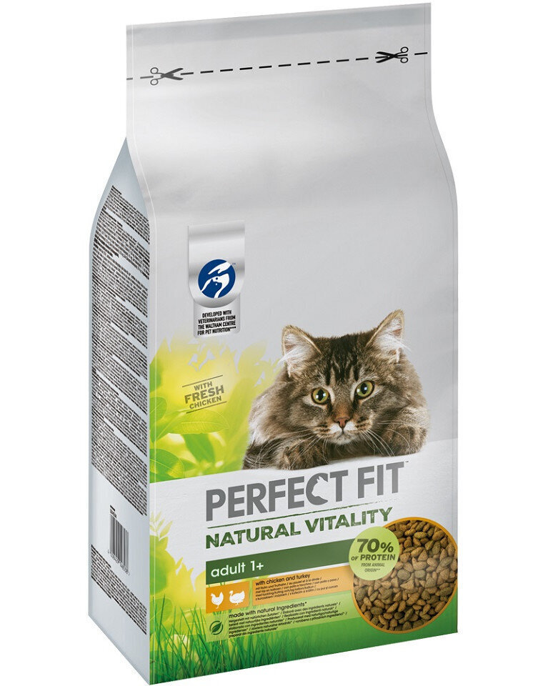 Perfect Fit Natural Vitality barība kaķiem, ar vistas un tītara gaļu, 6 kg cena un informācija | Sausā barība kaķiem | 220.lv