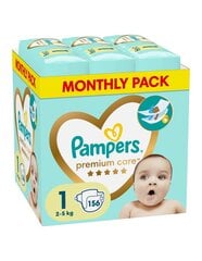 Autiņbiksītes Pampers Premium Care, 1 Izmērs, 2-5 kg, 156gab. cena un informācija | Autiņbiksītes | 220.lv