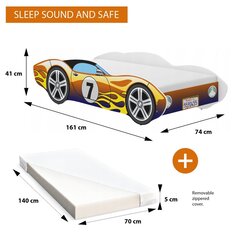 Детская кровать 140x70 см,  iGLOBAL, Auto Car Bed, Corvetta + матрас, хамелеон цена и информация | Детские кровати | 220.lv