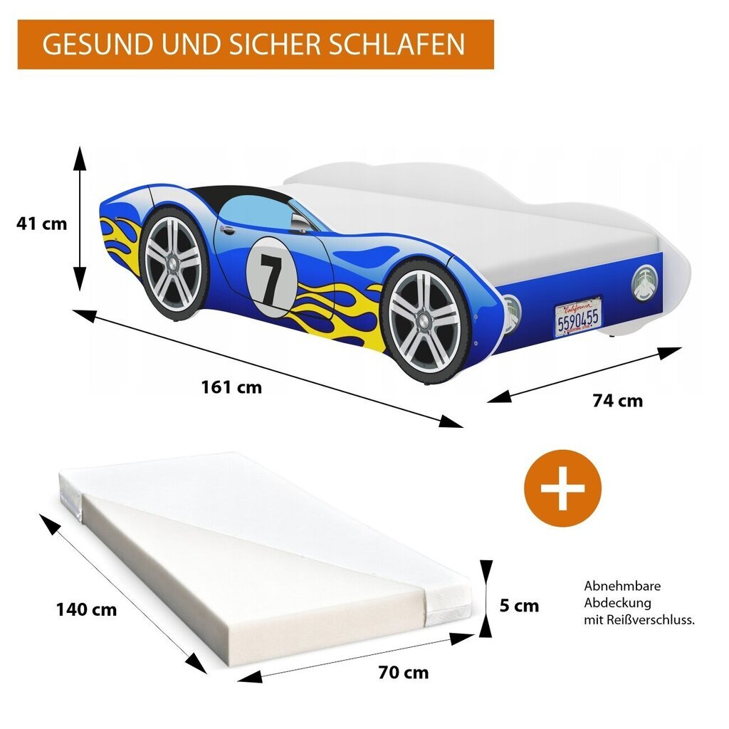 Bērnu gulta ar matraci iGlobal, 140x70 cm, zils cena un informācija | Bērnu gultas | 220.lv