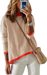 Женский хлопковый свитер Byoauo, белый/коричневый цена и информация | Женские кофты | 220.lv