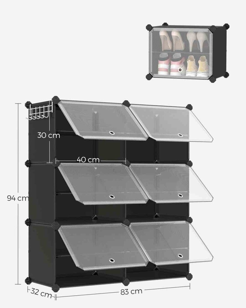 Moduļu apavu skapis Songmics, melns цена и информация | Apavu skapji, apavu plaukti, priekšnama soliņi | 220.lv