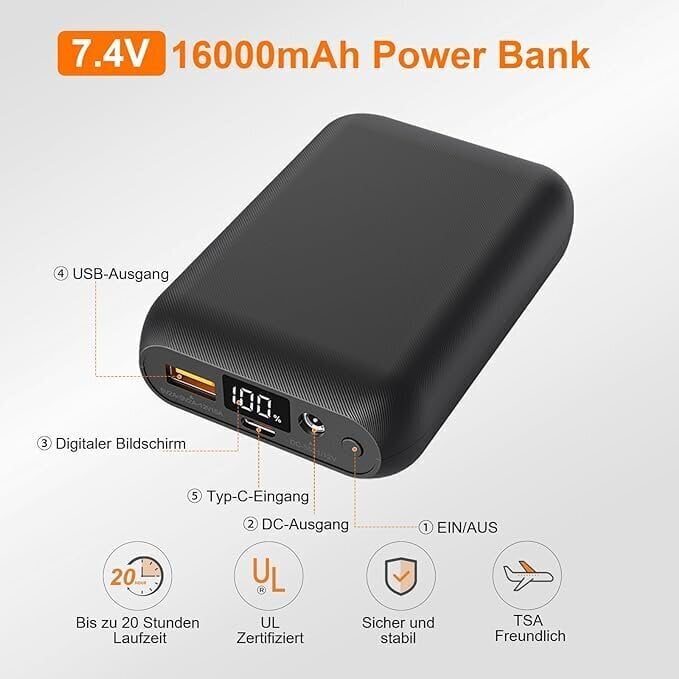 Sevdea vīriešu apsildāma veste, RTPB-015P , 16000mAh 7,4V melna cena un informācija | Sildošās preces | 220.lv