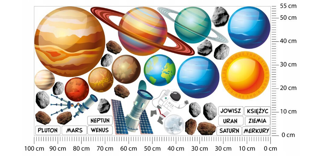 Sienas uzlīme Planētas, 100x50 cm цена и информация | Dekoratīvās uzlīmes | 220.lv
