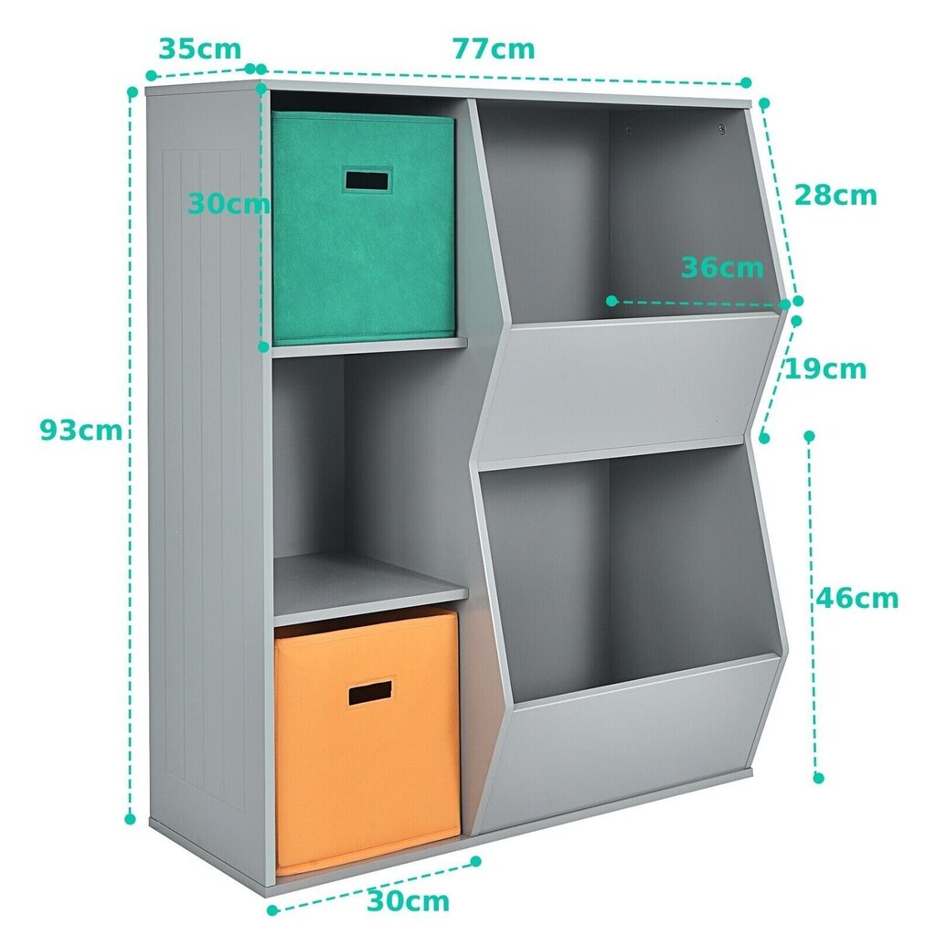 Bērnu rotaļlietu glabāšanas skapis ar 2 groziem Costway, 76 x 28 x 94 cm, pelēks цена и информация | Bērnu skapīši | 220.lv