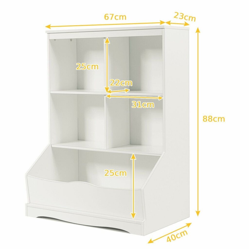 Bērnu grāmatu skapis ar plauktiem un nodalījumiem Costway, 67 x 40 x 88 cm, balts cena un informācija | Bērnu skapīši | 220.lv