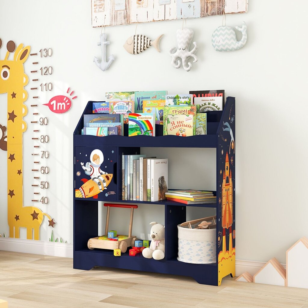 Rotaļlietu glabāšanas statīvs ar grāmatu plauktu Costway, 93 x 30 x 100 cm, zils cena un informācija | Bērnu skapīši | 220.lv