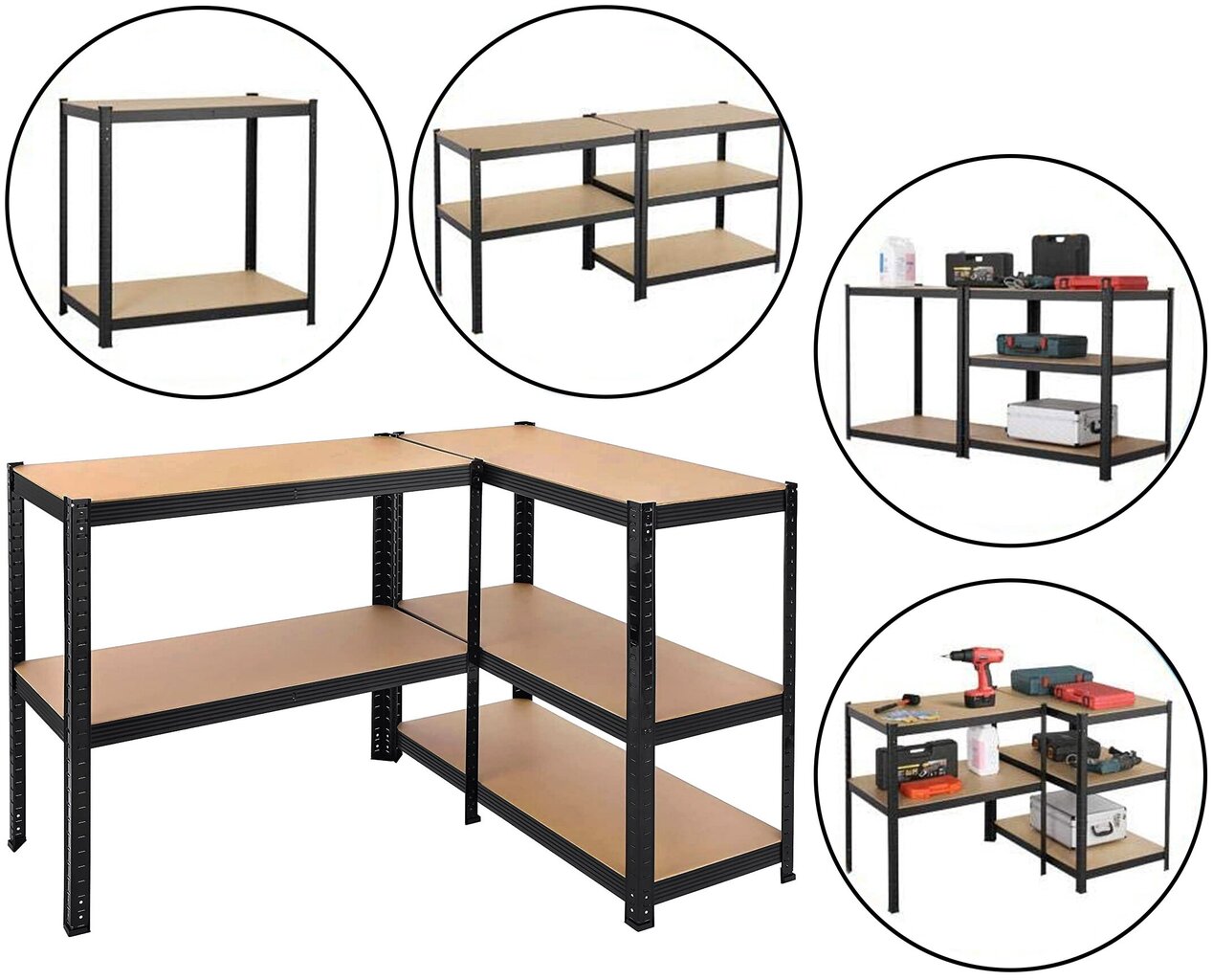 Noliktavas plaukts, 5 stāvi, melns 150x75x30, 625 kg цена и информация | Plaukti | 220.lv