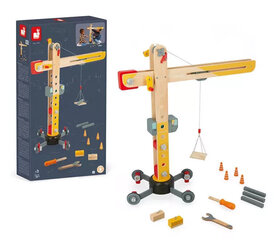 Duży drewniany dźwig do składania z narzędziami 3+ Janod цена и информация | Игрушки для мальчиков | 220.lv