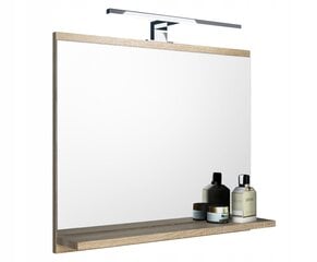 Spogulis ar plauktu, LED sienas lampa vannas istabai, ozols цена и информация | Зеркала в ванную | 220.lv