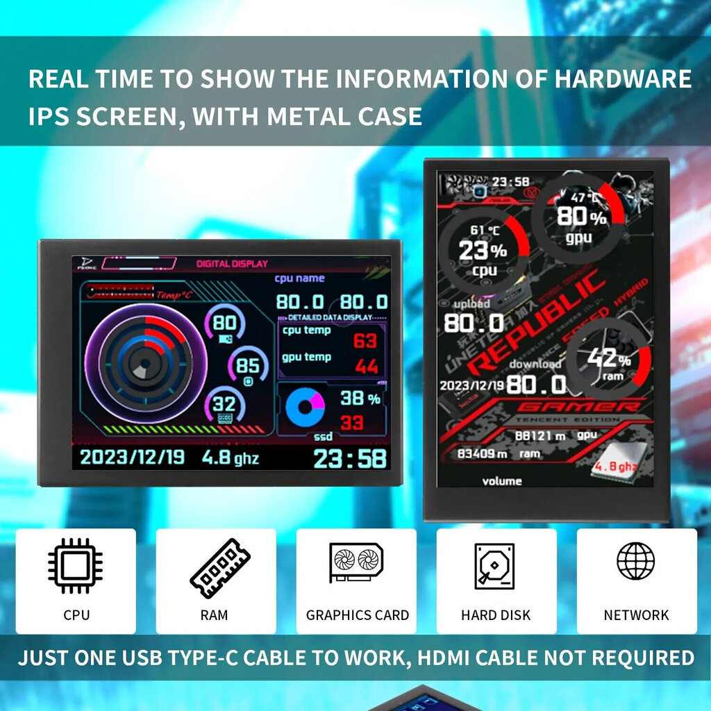 Sekundārais dators 3,5 collu IPS Type C cena un informācija | Gaming aksesuāri | 220.lv