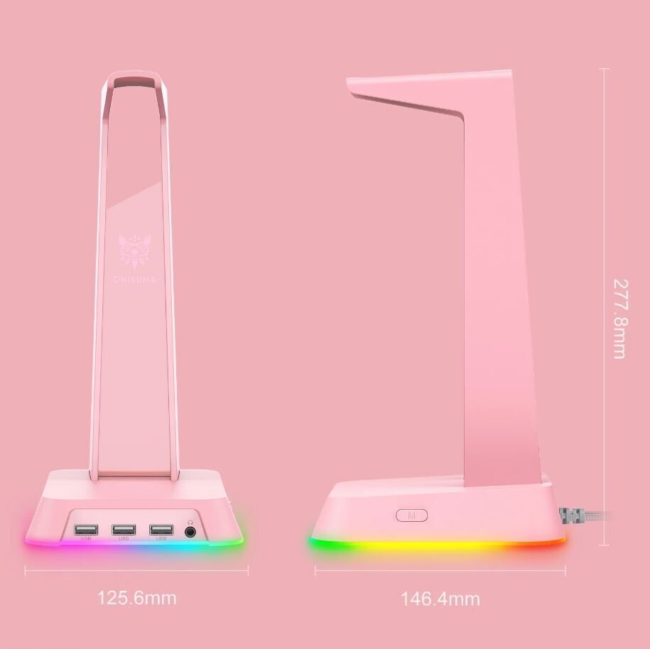 Austiņu statīvs ar USB HUB Onikuma ST2 RGB, Rozā цена и информация | Austiņu piederumi | 220.lv