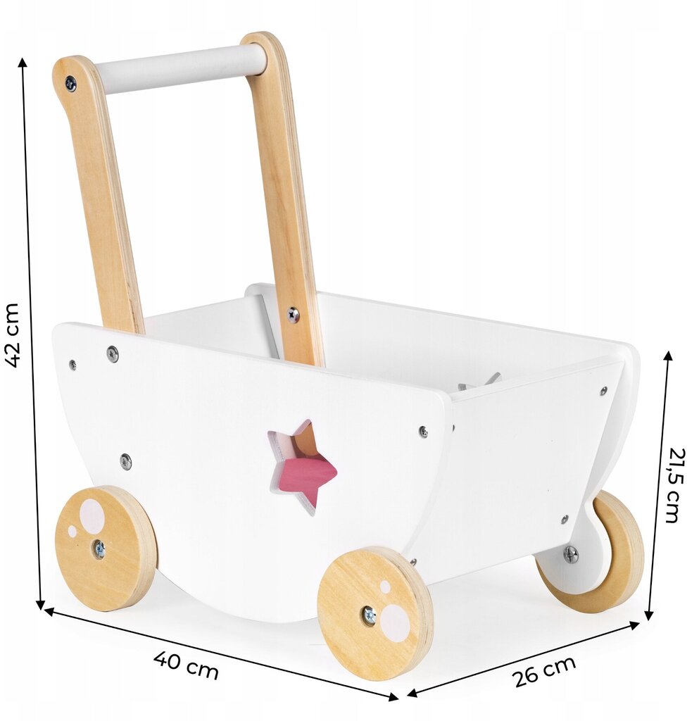 Koka leļļu rati 2in1 Ecotoys, balti cena un informācija | Rotaļlietas zīdaiņiem | 220.lv