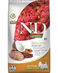 Farmina N&D Quinoa Dog Skin&Coat mazu šķirņu suņiem, ar paipalām un kokosriekstu, 2,5 kg cena un informācija | Sausā barība suņiem | 220.lv