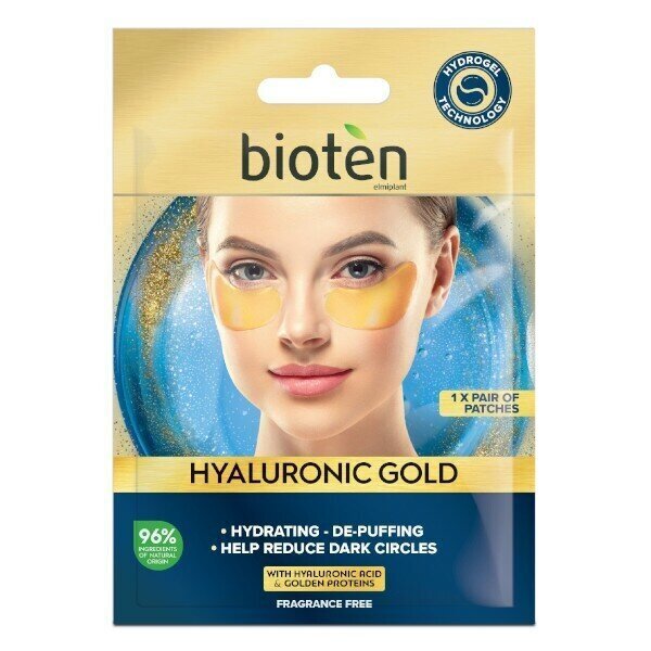 Acu spilventiņi Bioten Eye Patches Hyaluronic Gold, 5,5 g cena un informācija | Sejas maskas, acu maskas | 220.lv