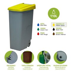 Atkārtoti Pārstrādājamo Atkritumu Tvertne Denox Dzeltens 110 L (42 x 57 x 88 cm) cena un informācija | Miskastes | 220.lv