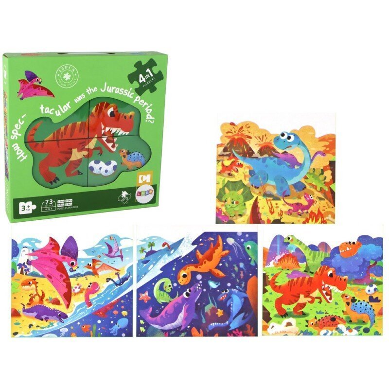 Puzle Lean Toys Dinosaurs 4in1, 73 daļas cena un informācija | Puzles, 3D puzles | 220.lv
