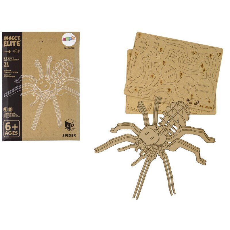 Koka 3D zirnekļa telpiskā puzle Lean Toys, 31 daļas cena un informācija | Puzles, 3D puzles | 220.lv
