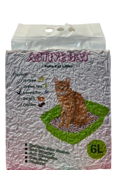 Cementējoši kaķu pakaiši Active Cat Tofu, lavandas smarža, 6 l cena un informācija | Smiltis un pakaiši | 220.lv