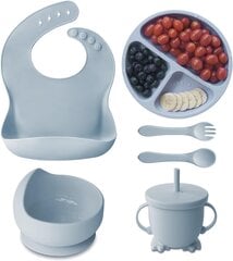 Набор из 6 силиконовых детских тарелок - синий цена и информация | Детская посуда, контейнеры для молока и еды | 220.lv