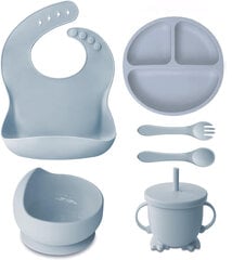 Набор из 6 силиконовых детских тарелок - синий цена и информация | Детская посуда, контейнеры для молока и еды | 220.lv