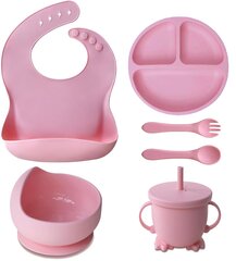 Набор из 6 силиконовых детских тарелок - розовый цена и информация | Детская посуда, контейнеры для молока и еды | 220.lv