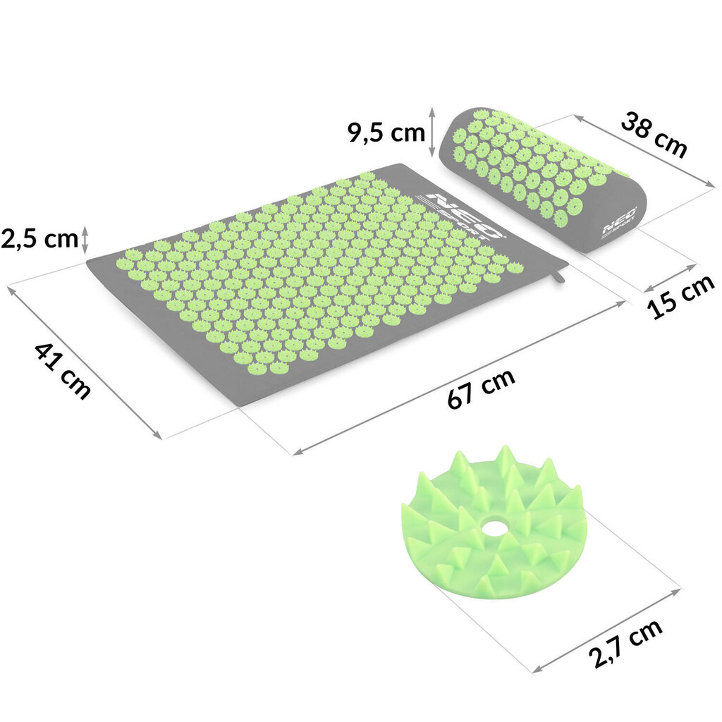 Masāžas akupresūras paklājiņš Neo Sport, 42x25,5x14,5 cm, zaļš cena un informācija | Vingrošanas paklāji | 220.lv