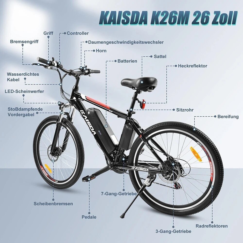 Elektriskais velosipēds Kaisda K26M, 26", melns цена и информация | Elektrovelosipēdi | 220.lv