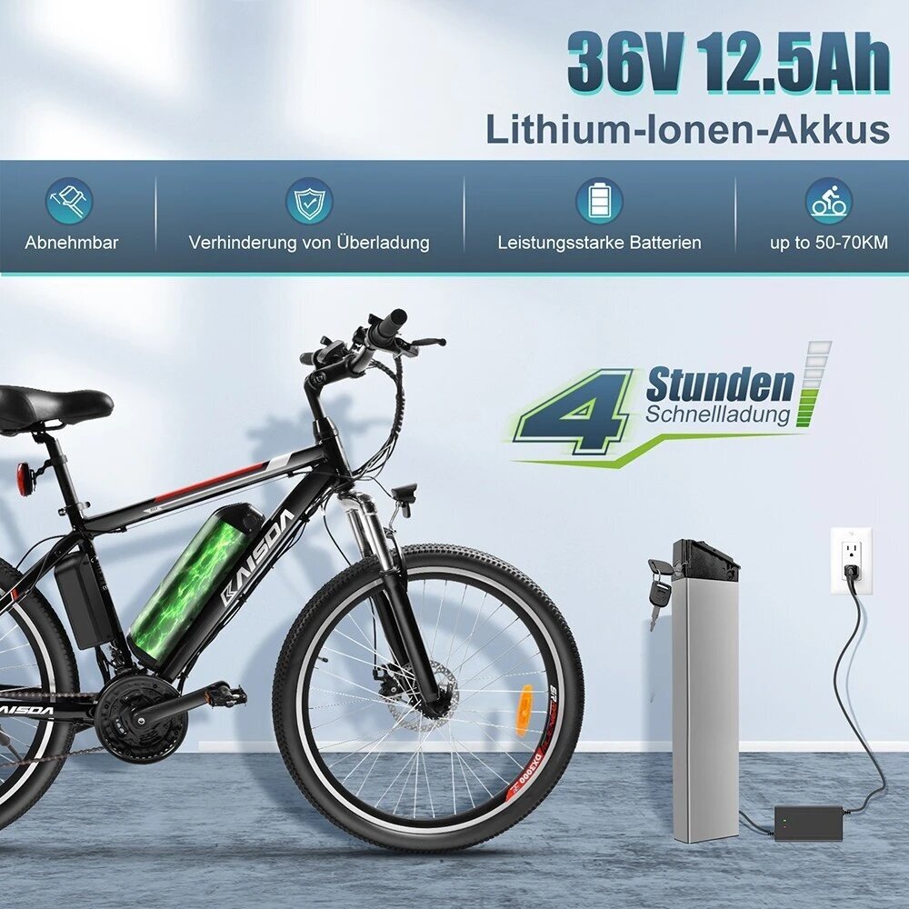 Elektriskais velosipēds Kaisda K26M, 26", melns цена и информация | Elektrovelosipēdi | 220.lv