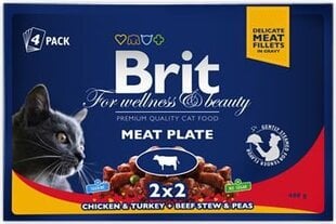 Brit Premium konservu komplekts Cat Adult Meat Plate, 4 x 100 g cena un informācija | Brit Premium Zoo preces | 220.lv