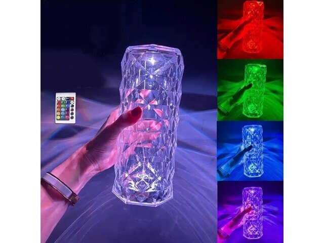 LED kristāla nakts gaisma, 16 krāsas ar tālvadības pulti, Rozā briljants cena un informācija | Galda lampas | 220.lv