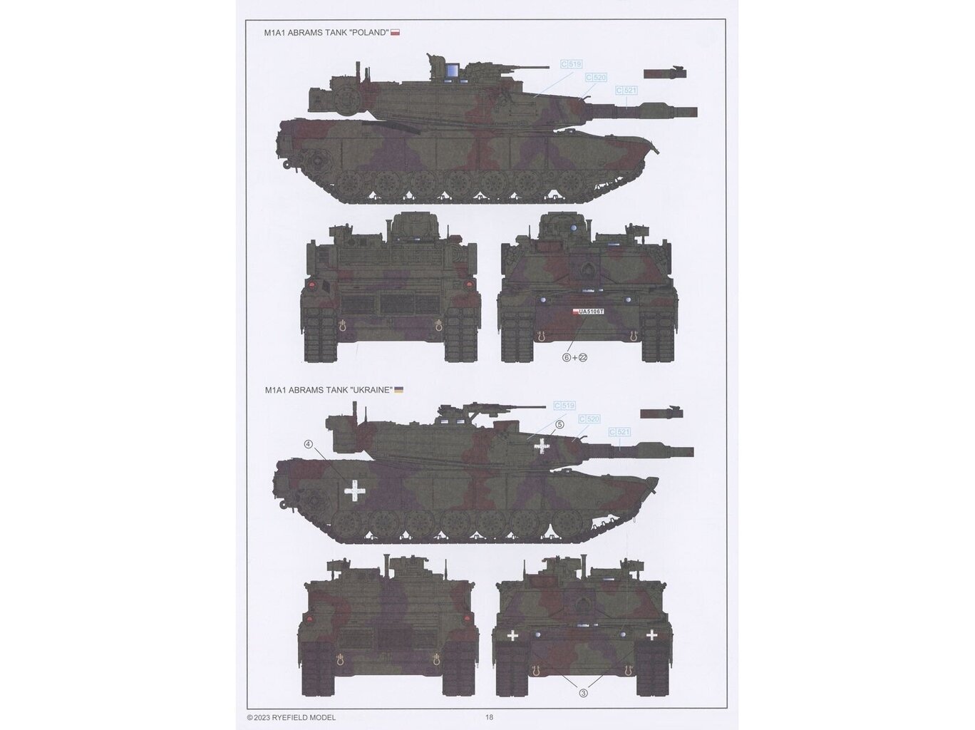 Līmējamais modelis Rye Field Model - M1A1 Abrams Ukraine/Poland 2in1 Limited Edition, 1/35, RFM-5106 цена и информация | Līmējamie modeļi | 220.lv