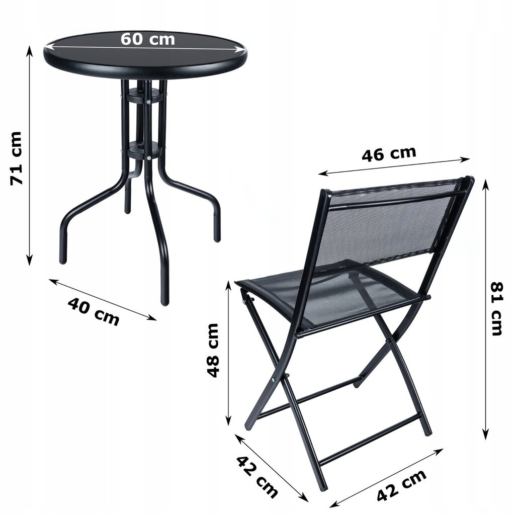 2 krēslu un galda komplekts Gotel Garden line, melns cena un informācija | Dārza mēbeļu komplekti | 220.lv