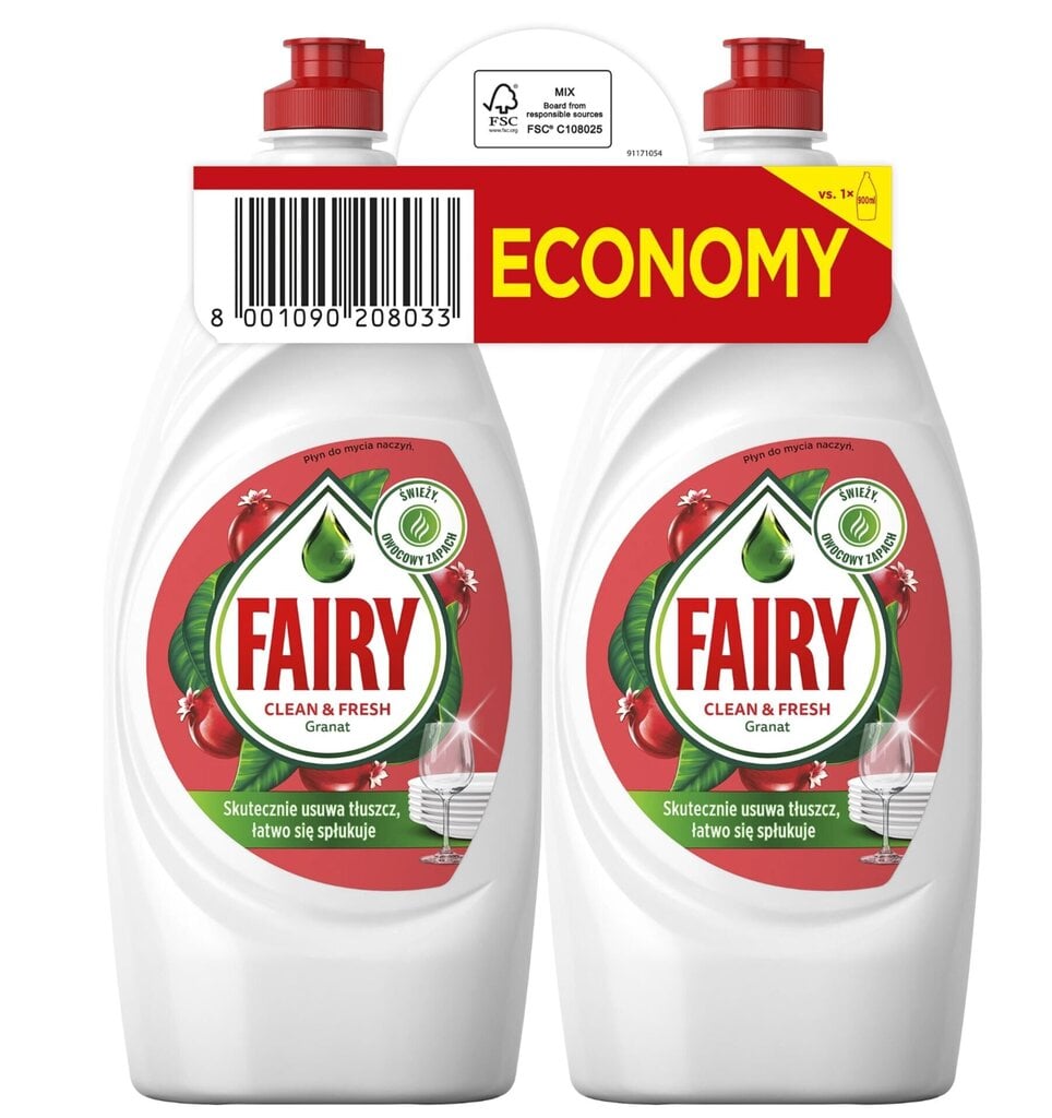 Fairy Pomegranate trauku mazgāšanas līdzeklis, 2x900 ml cena un informācija | Trauku mazgāšanas līdzekļi | 220.lv