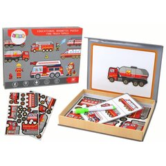 Magnētiskais puzles komplekts ar ugunsdzēsēju mašīnas motīviem Lean Toys cena un informācija | Puzles, 3D puzles | 220.lv