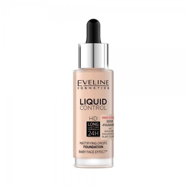 Tonālais krēms Eveline Cosmetics Liquid Control 24H, 050 golden beige, 32 ml cena un informācija | Grima bāzes, tonālie krēmi, pūderi | 220.lv