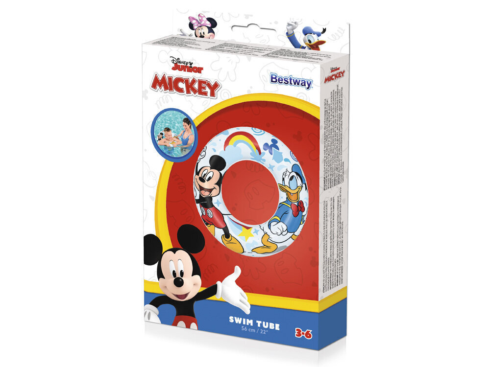 Piepūšamais peldēšanas ritenis Bestway Mickey Mouse, 56 cm cena un informācija | Ūdens, smilšu un pludmales rotaļlietas | 220.lv