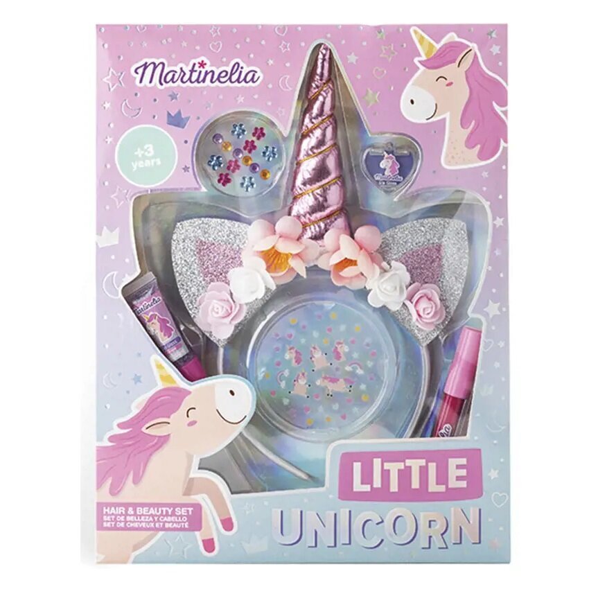 Kosmētikas komplekts Martinelia Little Unicorn bērniem: lūpu spīdums, 3 gab. + matu aksesuārs + uzlīmes цена и информация | Bērnu kosmētika, līdzekļi jaunajām māmiņām | 220.lv