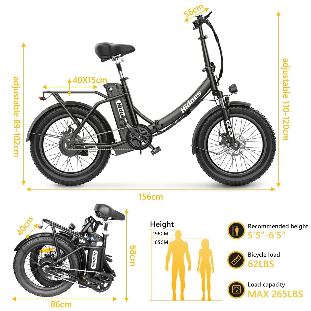 Elektriskais velosipēds Hidoes C2, 20", melns cena un informācija | Elektrovelosipēdi | 220.lv