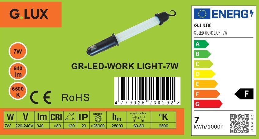 G.Lux LED darba gaisma ar kabeli GR-LED-Work Light-7W cena un informācija | Lukturi | 220.lv