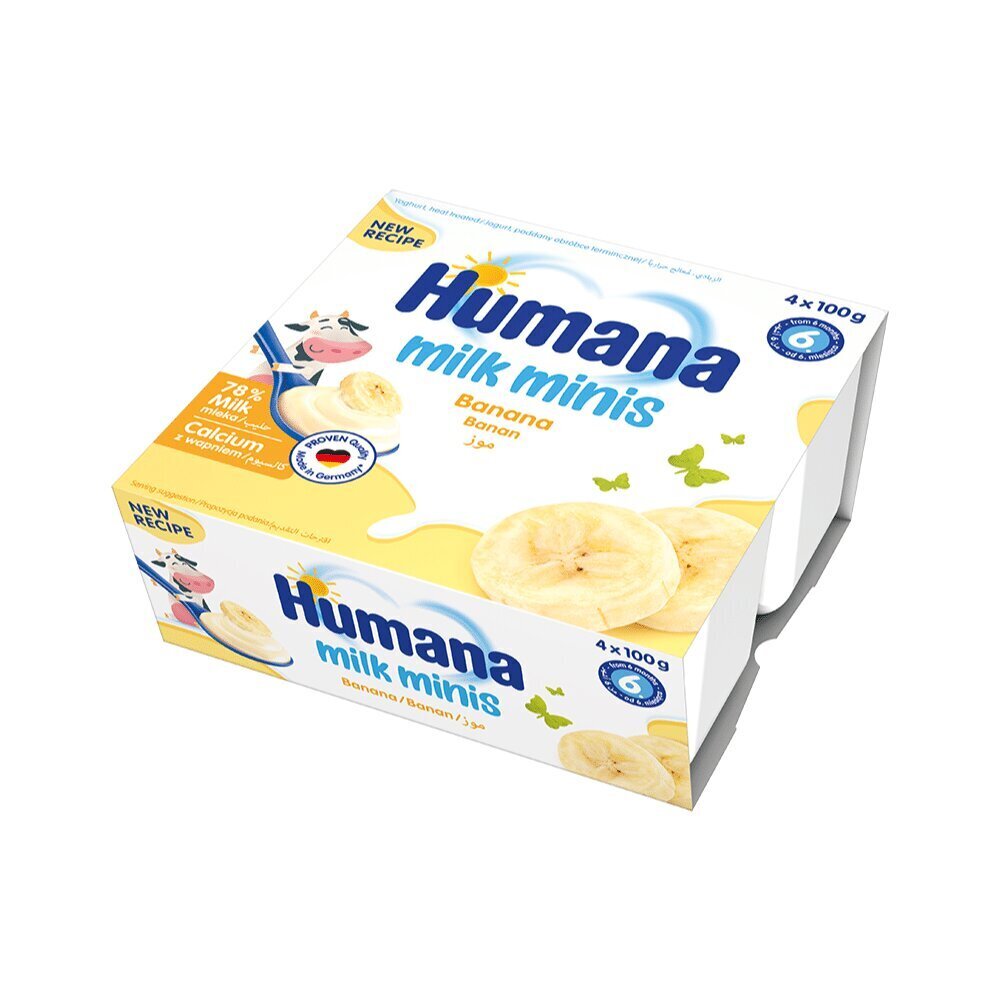 Jogurta deserts ar banāniem Humana Milk Minis, 100g x 4gab. cena un informācija | Dzērieni, uzkodas bērniem | 220.lv