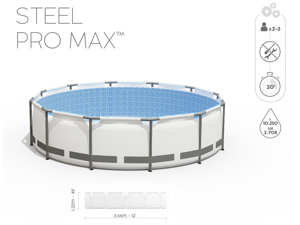 Karkasa baseins Bestway Steel Pro Max, 366 x 122 cm cena un informācija | Baseini | 220.lv