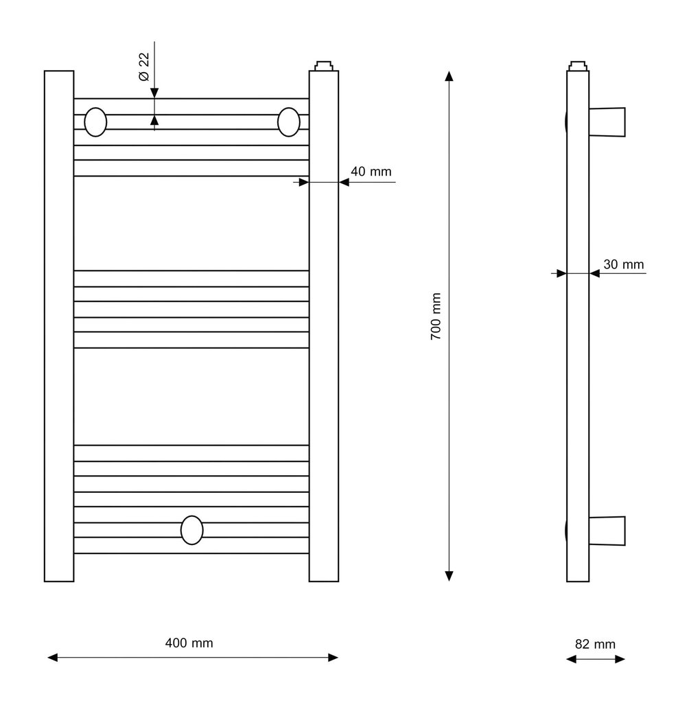 Vannas istabas radiators Puerto melns 40/70 cm cena un informācija | Dvieļu žāvētāji | 220.lv