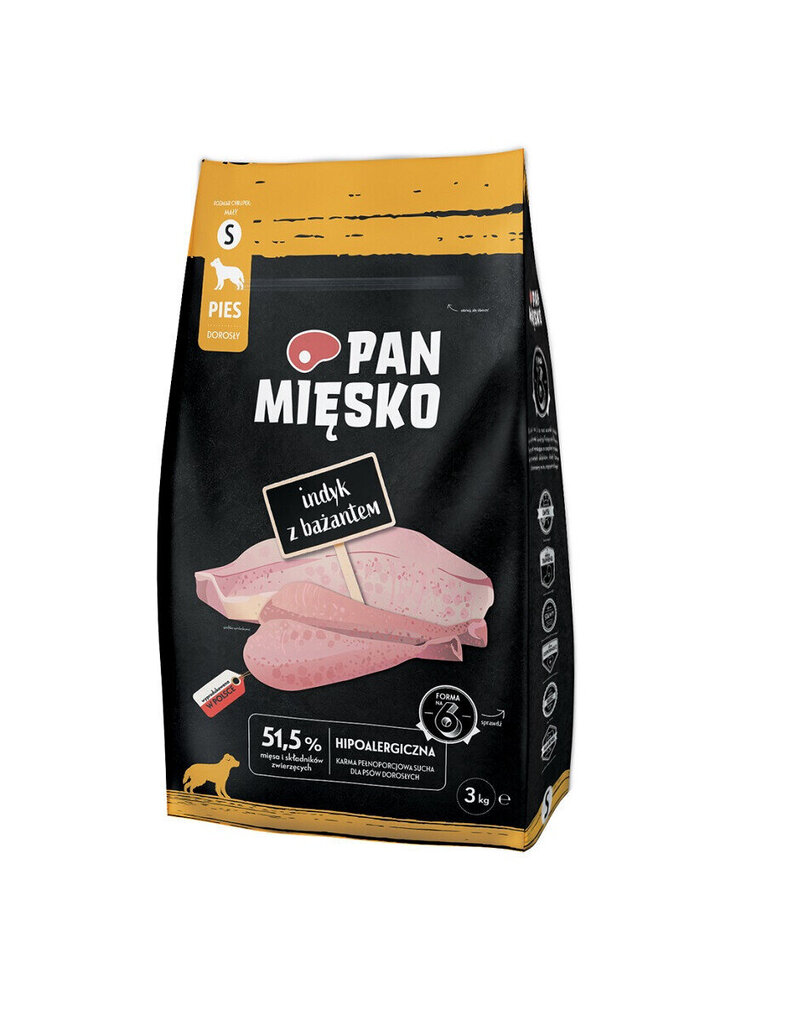 Pan Mięsko mazo šķirņu suņiem, ar tītaru un fazānu, 3 kg цена и информация | Sausā barība suņiem | 220.lv