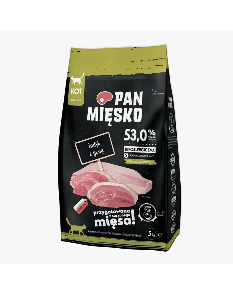 Pan Mięsko sausā barība kaķiem, ar tītaru un zosi, 5 kg цена и информация | Sausā barība kaķiem | 220.lv