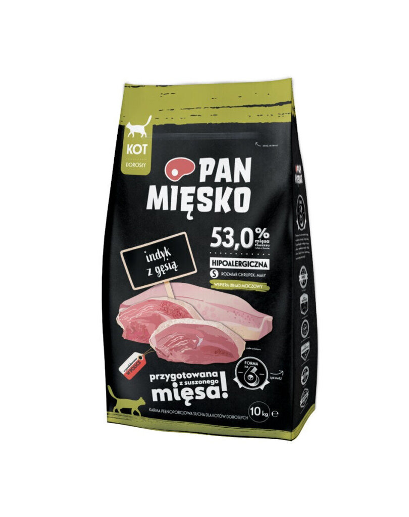 Pan Mięsko sausā barība kaķiem, ar tītara un zoss gaļu, 10 kg cena un informācija | Sausā barība kaķiem | 220.lv