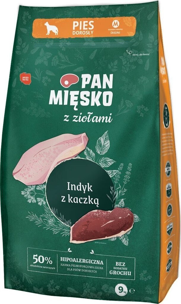 Pan Mięsko vidēju šķirņu suņiem, ar tītara un pīles gaļu, 9 kg cena un informācija | Sausā barība suņiem | 220.lv