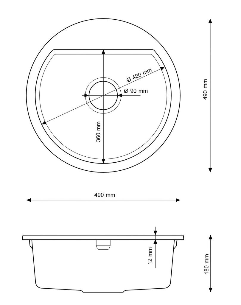 Granīta izlietne apaļa, sifons Arno cena un informācija | Virtuves izlietnes | 220.lv